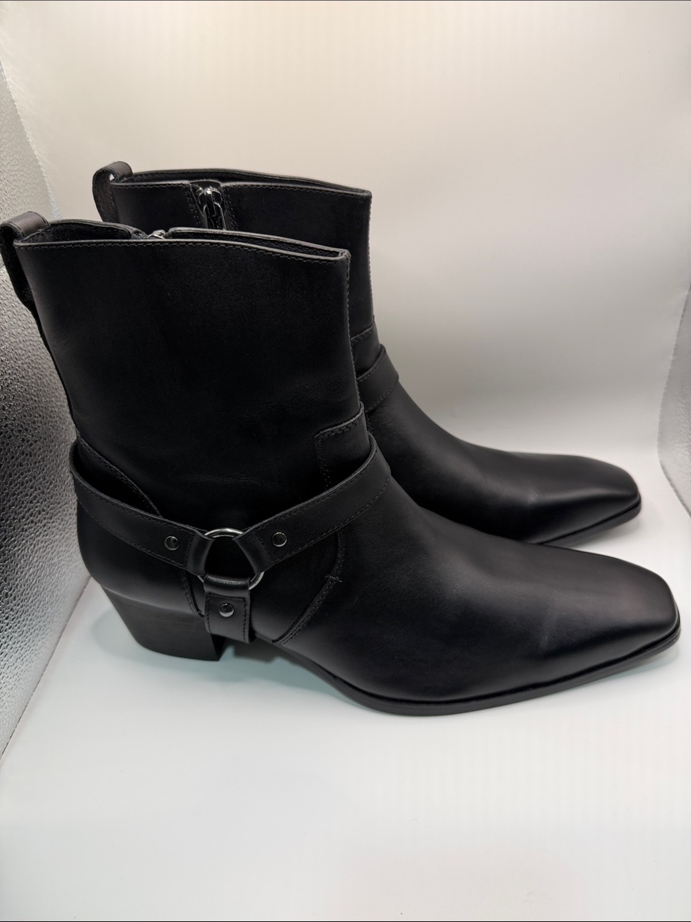 Men's Black Leather Harness Ankle Boots
